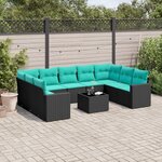 vidaXL Salon de jardin 10 Pièces avec coussins noir résine tressée