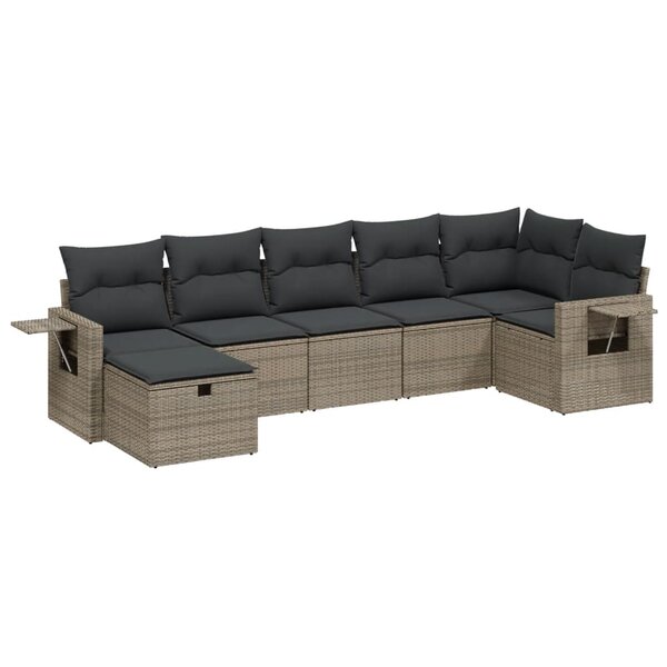 vidaXL Salon de jardin avec coussins 7 Pièces gris résine tressée