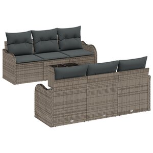 vidaXL Ensemble de canapé de jardin 7 pièces avec coussins gris en poly rotin