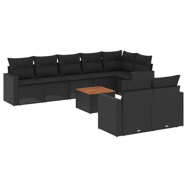 vidaXL Salon de jardin 9 Pièces avec coussins noir résine tressée
