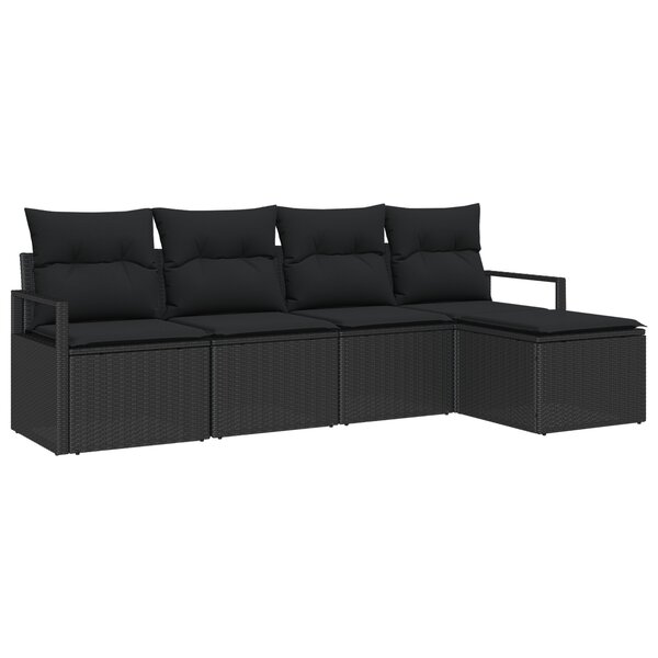 Ensemble de canapé de jardin de 5 pièces avec coussins en rotin poly noir