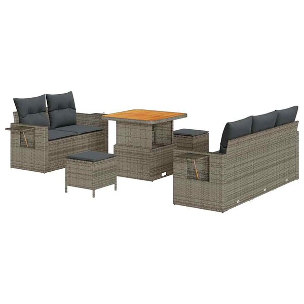 vidaXL Ensemble de canapé de jardin 8 Pièces Gris polyrotin