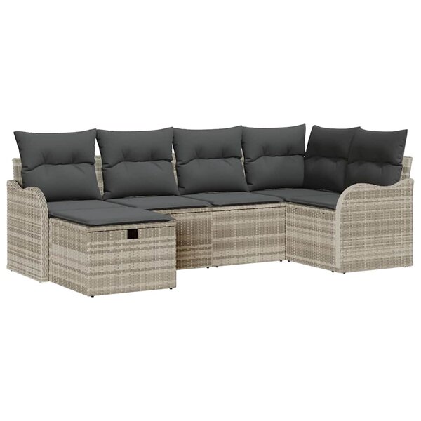 vidaXL Ensemble de canapé de jardin 6 Pièces Gris clair Poly rotin