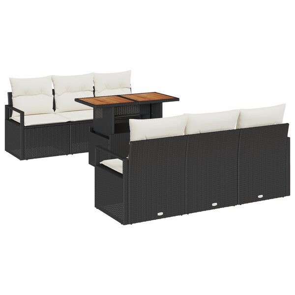 Ensemble de 7 Canapés de Jardin avec Coussins Rattan Poly Noir