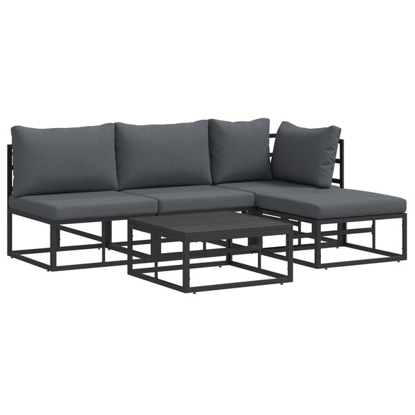 vidaXL Ensemble de canapé de jardin avec coussin 5 Pièces Noir Aluminium