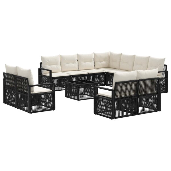 vidaXL Ensemble de canapé de jardin 12 Pièces Noir polyrotin