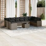 vidaXL Salon de jardin 11 Pièces avec coussins gris résine tressée