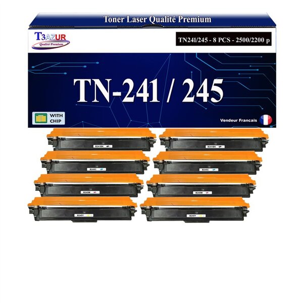 T3AZUR - 8x Toners compatibles avec Brother TN241/ TN245 pour Brother DCP-9017CDW  DCP9017CDW