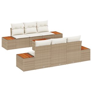 Ensemble de Canapé de Jardin 7 Pièces avec Coussins Beige en Rotin Synthétique
