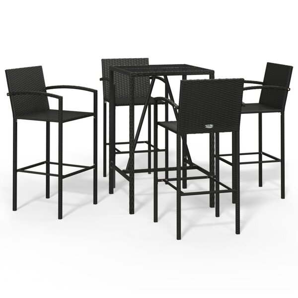 vidaXL Ensemble de bar de jardin 5 Pièces noir résine tressée