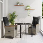 vidaXL Set de 3 Pièces pour Dîner de Jardin avec Coussins Gris en Rattan Poly