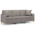 vidaXL Canapé 3 places avec oreillers décoratifs taupe 180 cm tissu