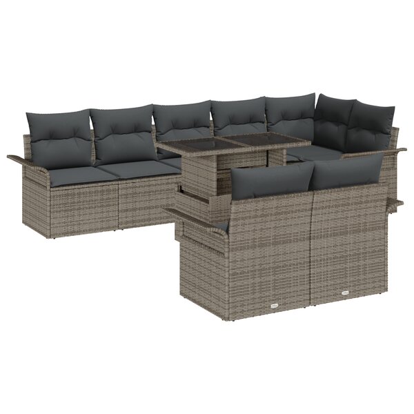 vidaXL Ensemble de canapé de jardin 9 pièces avec coussins gris en poly rotin
