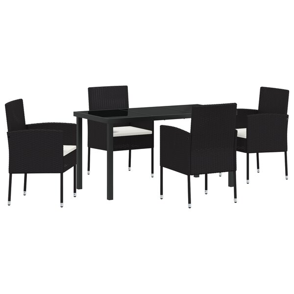 vidaXL Ensemble de Salle à Manger de Jardin 5 Pièces avec Coussins Noir Rattan PE