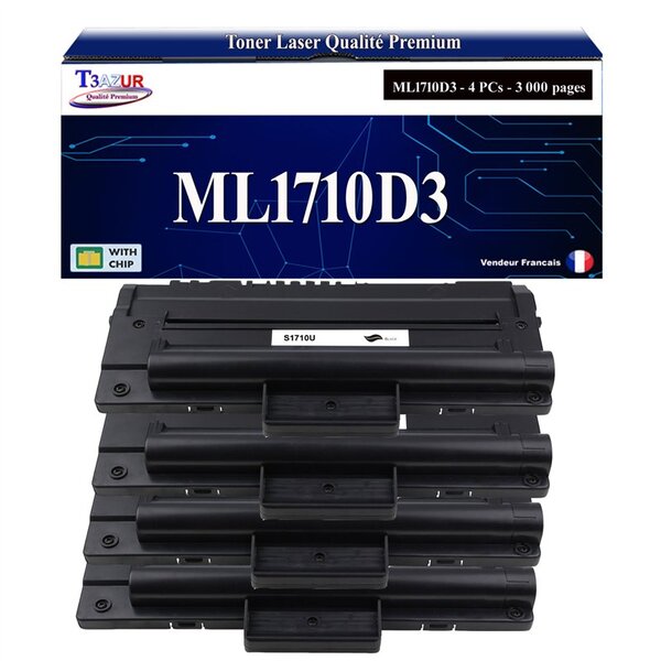 T3AZUR -4x Toners  compatibles avec Samsung ML-1710D3 pour Samsung ML1410 ML1500 ML1510 ML1515 ML1520P ML1700 ML1710 ML1720 ML1730 ML1740 ML1745 ML1750 G ML1755 ML1757