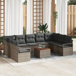 Ensemble de Canapés de Jardin 10 Pièces avec Coussins Gris Poly Rotin Acacia
