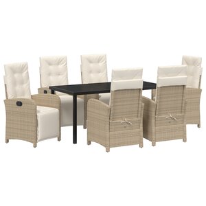 Ensemble de salle à manger de jardin 7 pièces avec coussins beige en rotin poly vidaXL