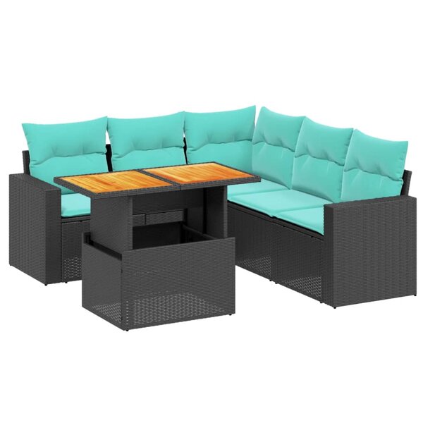 vidaXL Salon de jardin 6 Pièces avec coussins noir résine tressée
