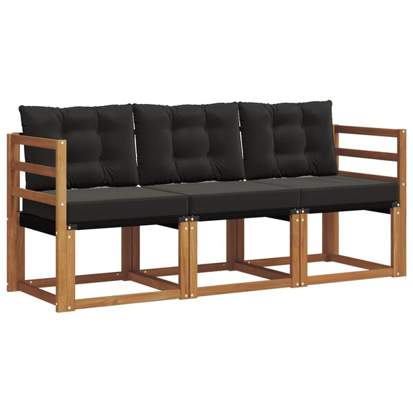 vidaXL Ensemble de canapés d'extérieur 3 pc Naturel et Noir