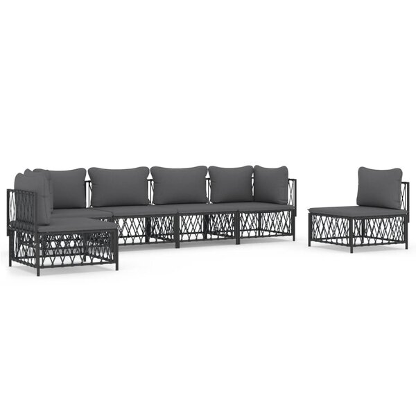vidaXL Salon de jardin avec coussins 6 Pièces anthracite acier