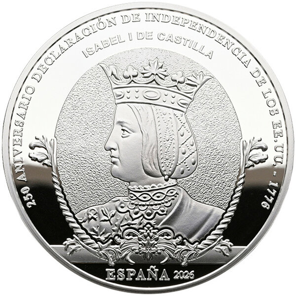 Monnaie ISABELLA QUARTER Revolutionary War 250 Anniversaire Argent 10€ Euro Spain 2026 (PRÉCOMMANDE)