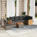 vidaXL Salon de jardin avec coussins 7 Pièces gris résine tressée
