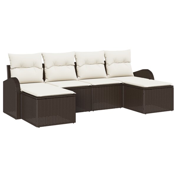 Ensemble de canapé de jardin 6 pièces vidaXL avec coussins marron en poly rattan
