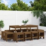 vidaXL Ensemble à manger de jardin 13 Pièces marron miel bois pin massif