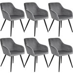 Lot de 6 chaises pieds noir siège de salon cuisine salle à manger design élégant velours gris 08_0000017
