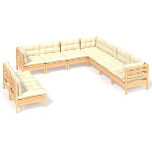 vidaXL Salon de jardin 9 Pièces avec coussins crème bois de pin massif