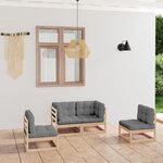 vidaXL Salon de jardin 4 Pièces avec coussins Bois de pin massif