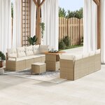 Set de Sofa Jardin 11 Pièces avec Coussins Beige Poly Rattan Acacia