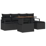 vidaXL Ensemble de Canapé Jardin 6 Pièces avec Coussins Noir Poly Rattan Acacia