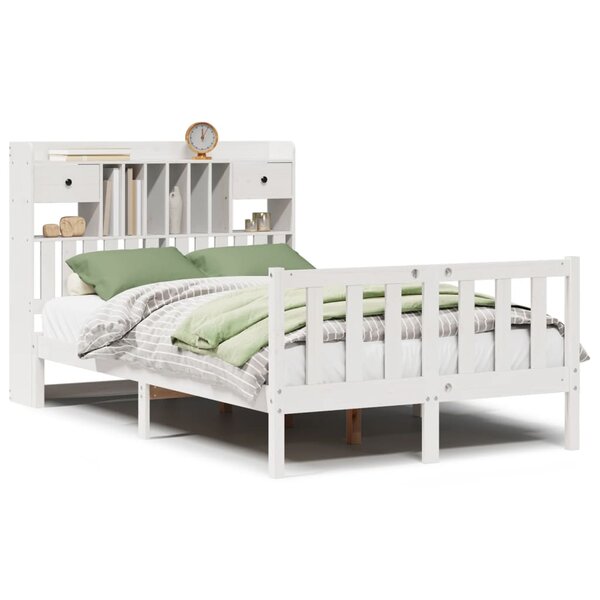 vidaXL Lit bibliothèque sans matelas blanc 135x190 cm bois pin massif