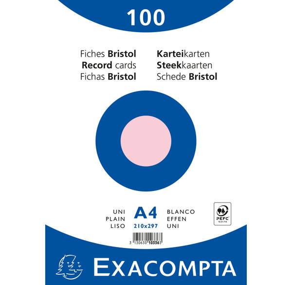 Paquet de 100 Fiches bristol rose 210x297 s/film NP x 10 EXACOMPTA