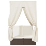 vidaXL Chaise longue double avec toit et rideaux marron résine tressée
