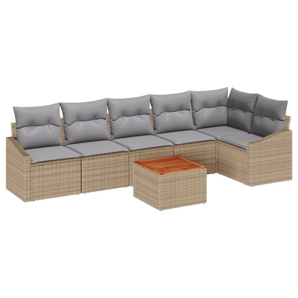 vidaXL Ensemble de canapés de jardin 7 pièces avec coussins Beige Poly Rattan Acacia