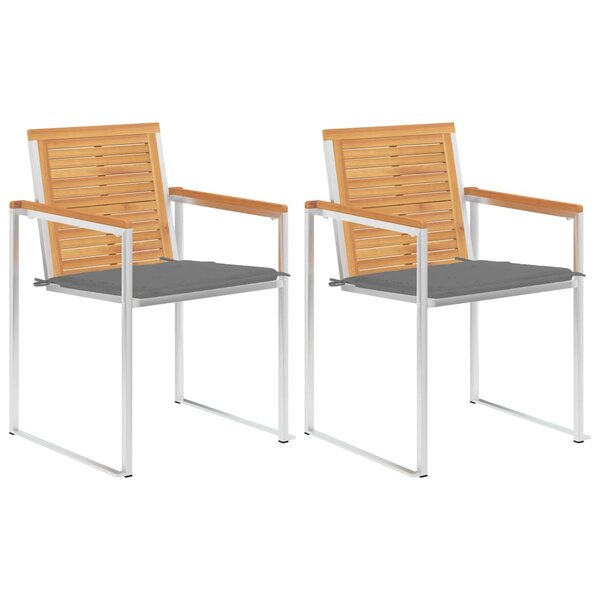 vidaXL Chaises de jardin avec coussins 2 Pièces Teck solide et acier