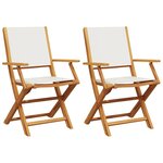 vidaXL Chaises de jardin lot de 2 blanc crème bois acacia massif tissu