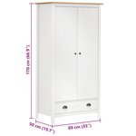 vidaXL Garde-robe à 2 portes Hill Blanc 89x50x170cm Bois de pin solide