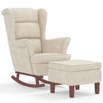 vidaXL Chaise à bascule avec pieds en bois et tabouret Crème Velours