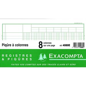 Registre piqûre 8 colonnes exacompta 4080