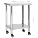 vidaXL Table de travail de cuisine avec roues 60x30x85 cm Inox