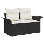 Ensemble de Canapés de Jardin 8 Pièces avec Coussins Noir Poly Rattan Acacia