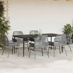 vidaXL Ensemble à manger jardin coussins 7 Pièces gris poly rotin verre