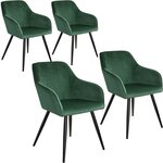 Lot de 4 chaises pieds noir siège de salon cuisine salle à manger design élégant velours vert 08_0000074