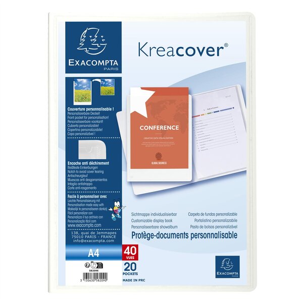 Protège-documents en polypropylène rigide Kreacover® 40 vues - A4 - Blanc x 20 EXACOMPTA