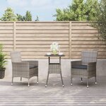 vidaXL Ensemble de bistro de jardin 3 Pièces coussins gris poly rotin
