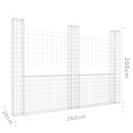 vidaXL Panier de gabion en forme de U avec 3 poteaux Fer 260x20x200 cm
