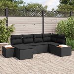 vidaXL Ensemble de canapé de jardin avec coussin 7 Pièces Noir Polyrotin